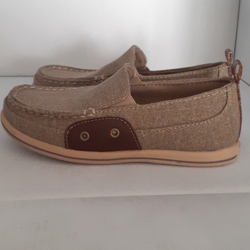 Boy Anchors Edge Bay Tan Canvas Boat Slip on Shoes